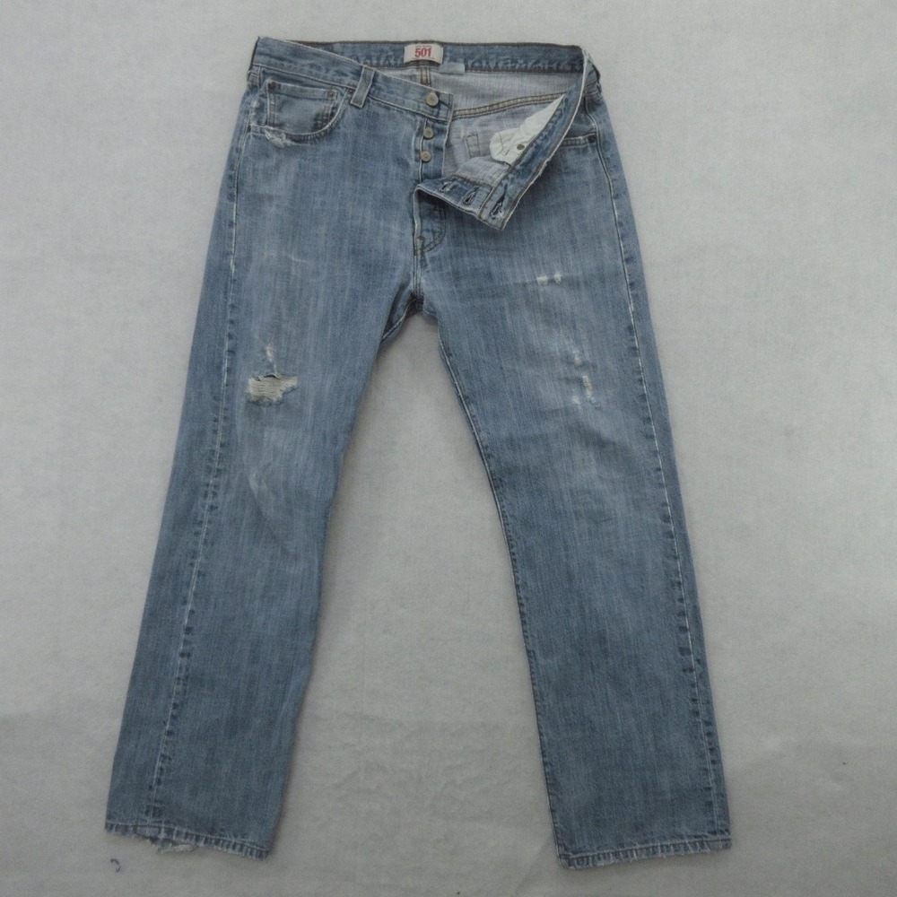 Levis 501 Jeans Mens 36x30 (tag 36X32) Button Fly Thrashed Straight Denim 2009